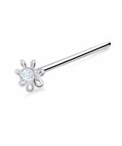 Stone Set Flower Silver Straight Nose Stud NSKA-795